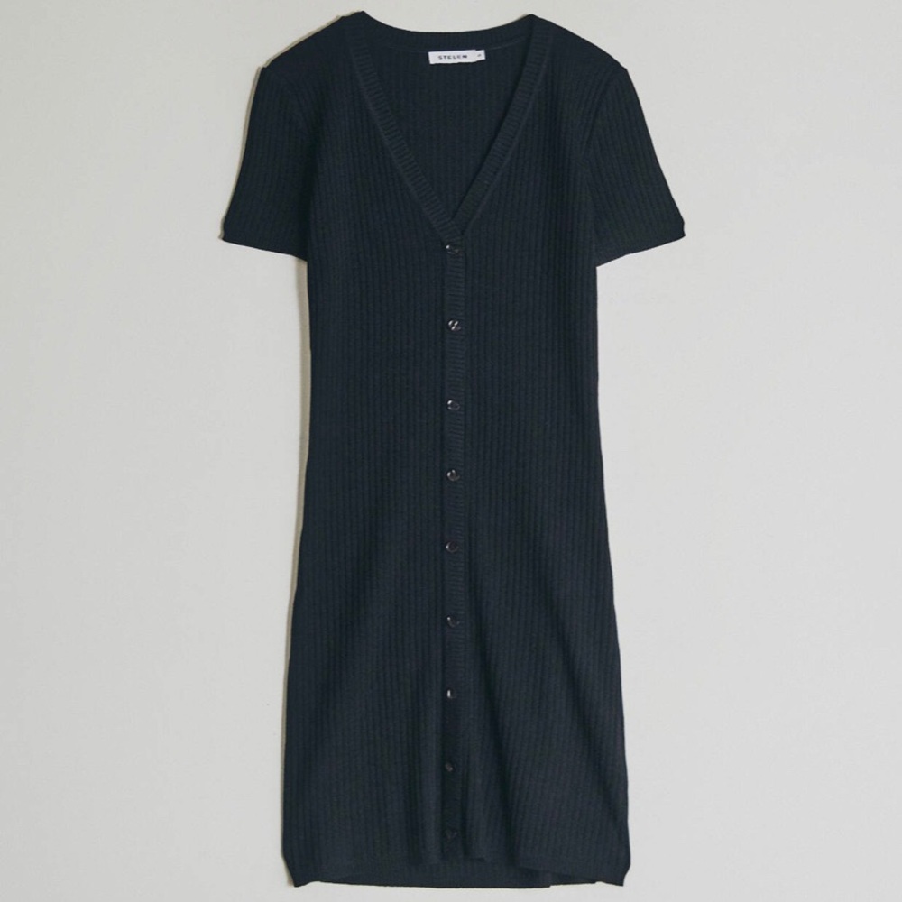 Stelen Elina black knit buttoned front dress NWT